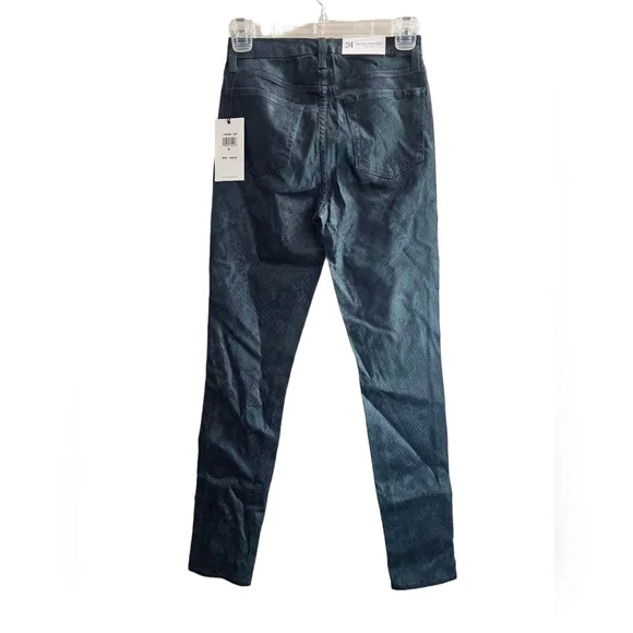 7 For All Mankind High Waist Ankle Skinny In Green Python Size 24 NWT - Picture 4 of 8